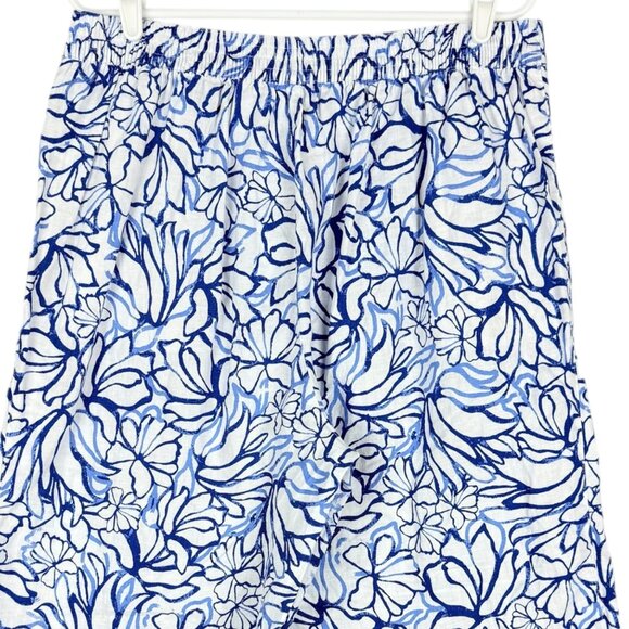 Martha Stewart Women 100% Linen Pull-on Wide Leg Floral Blue/White Pants XL NWOT - Picture 4 of 10
